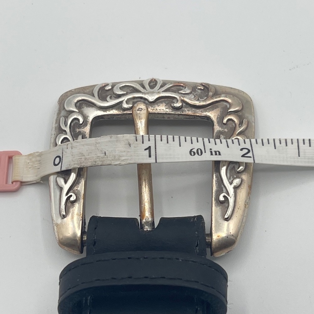 Vintage Western Leather Belt Women's L Black Silver Filigree Concho USA Rodeo - Picture 7 of 9